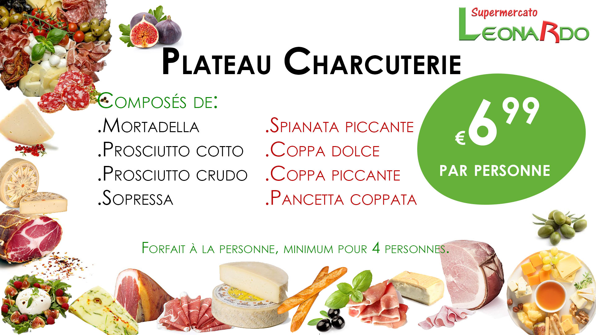 Planche charcuterie (prix par personne), commande minimum 4 personnes